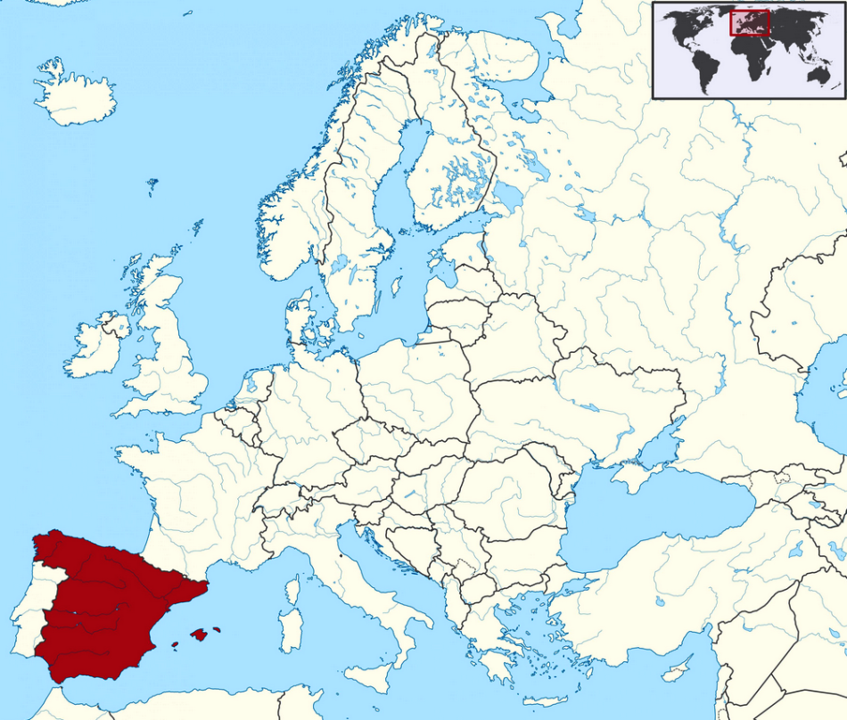 Испания на карте Европы