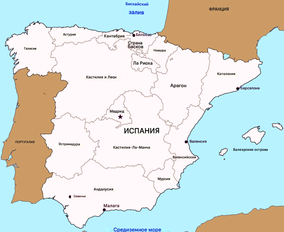 Карта Испании и Португалии