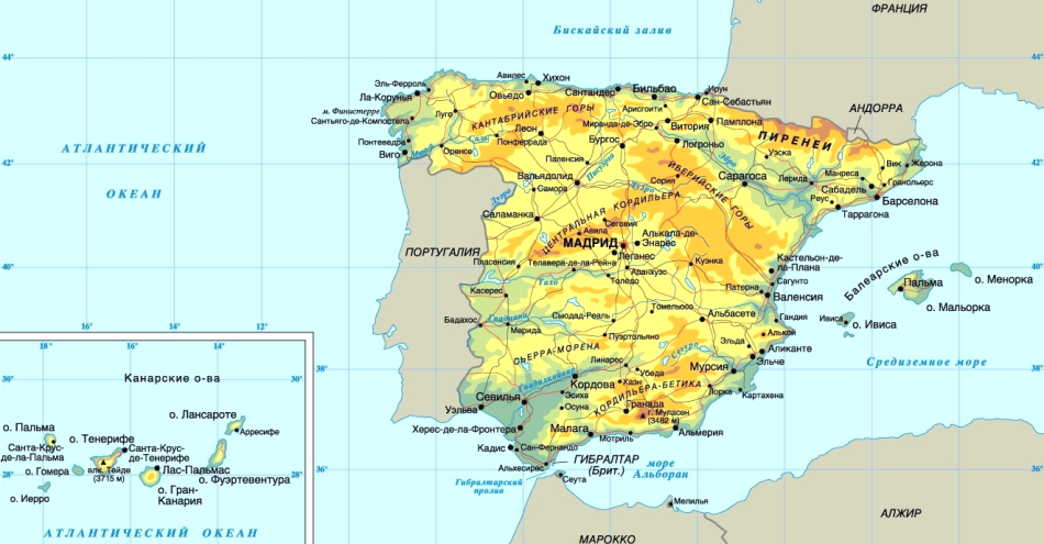 Карта Испании с островами