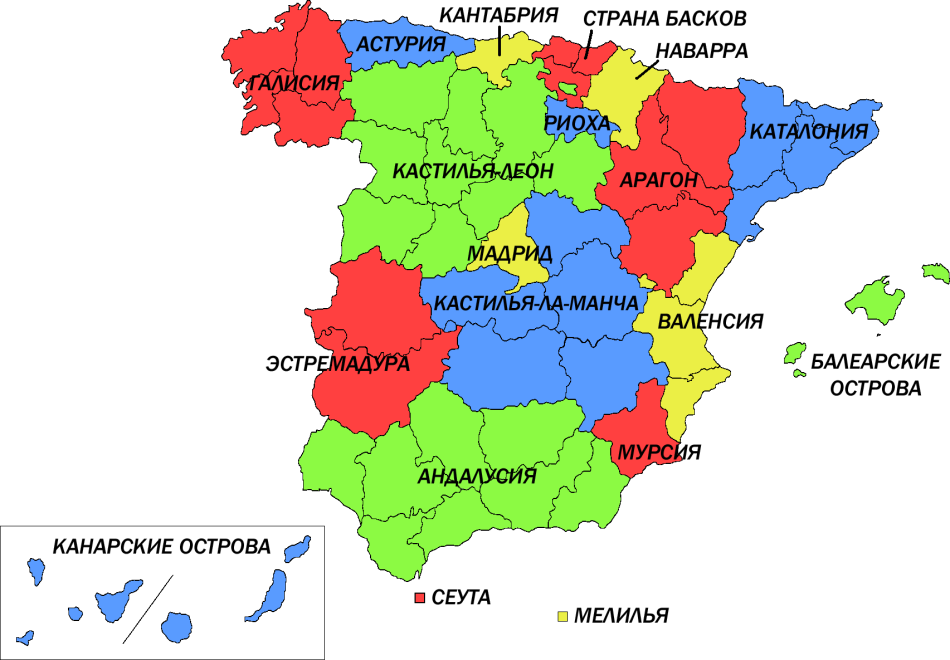 Карта Испании по регионам